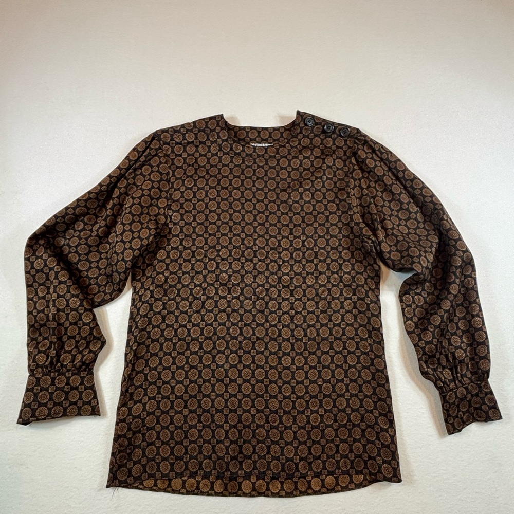 Gloria Shacs Chic Brown Patterned Blouse with Button Detail Size 4
